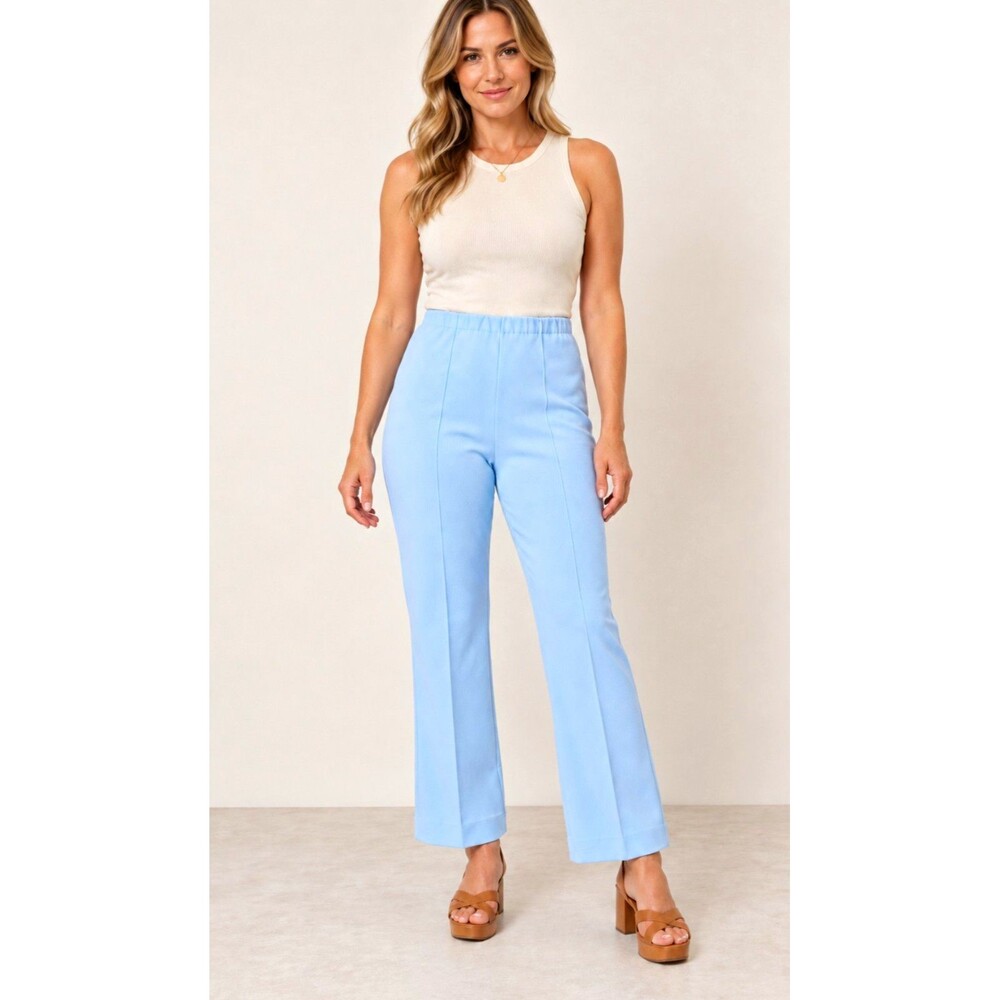 VTG 70s Mod Blue Polyester Pull On Pants High Rise Pintuck Gilda California